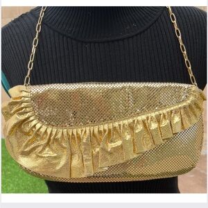 Whiting & Davis Gold Ruffle Asymmetric Metal Mesh Handbag